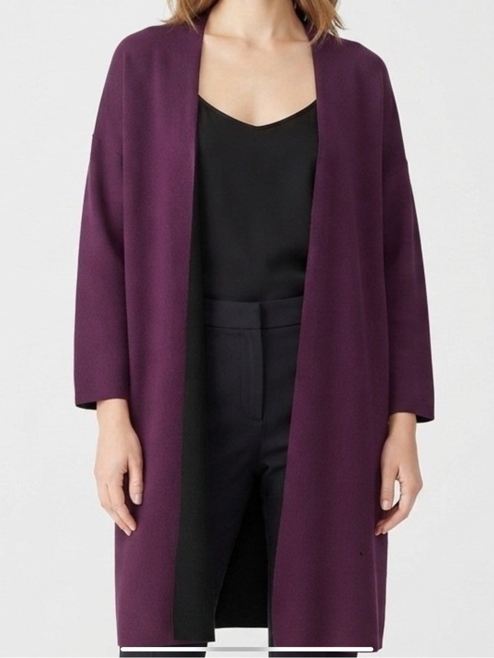 Chico's Travelers Cardigan Women's Size 2 (L) Plum Open Front Casual Layering